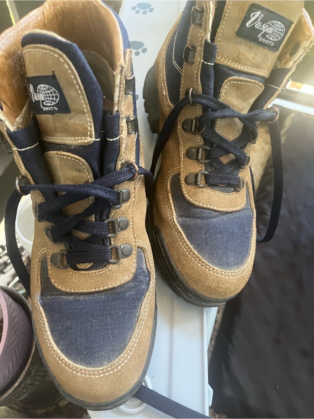 Blue and brown Lace-Up hiking boots